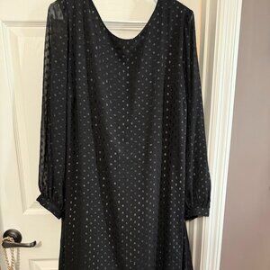 Ava & Viv Black Swiss Dot Chiffon Dress | 2X | Long Sleeve